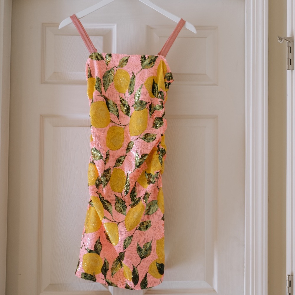 Dolce & Gabbana Pink and Yellow Lemon Print Mini Dress - Picture 3 of 4